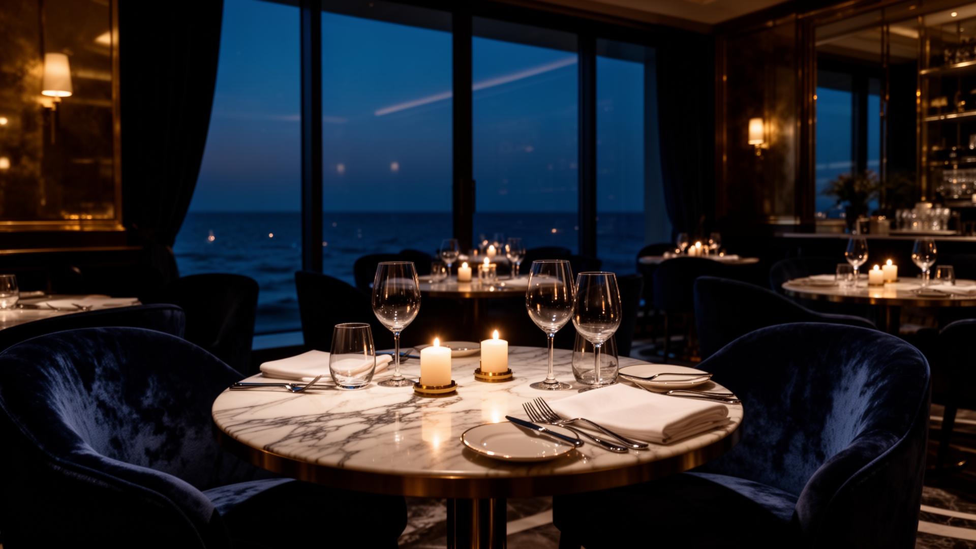 Luxury restaurant interior at dusk